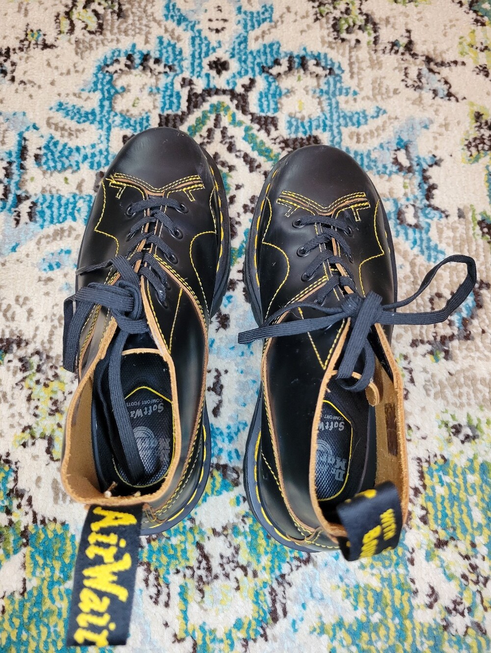 Dr. Martens Church Quad Platform Monkey Yellow Stitching Leather Boots, W9 M8 - Picture 8 of 10